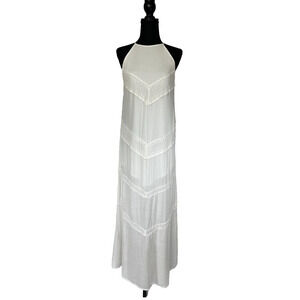 Band of Gypsies White Gauze Crochet Halter Maxi Dress Boho Sleeveless